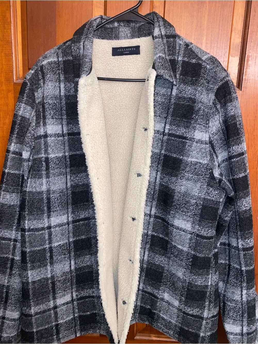AllSaints Black & Gray Plaid Sherpa-Lined Shirt Jacket